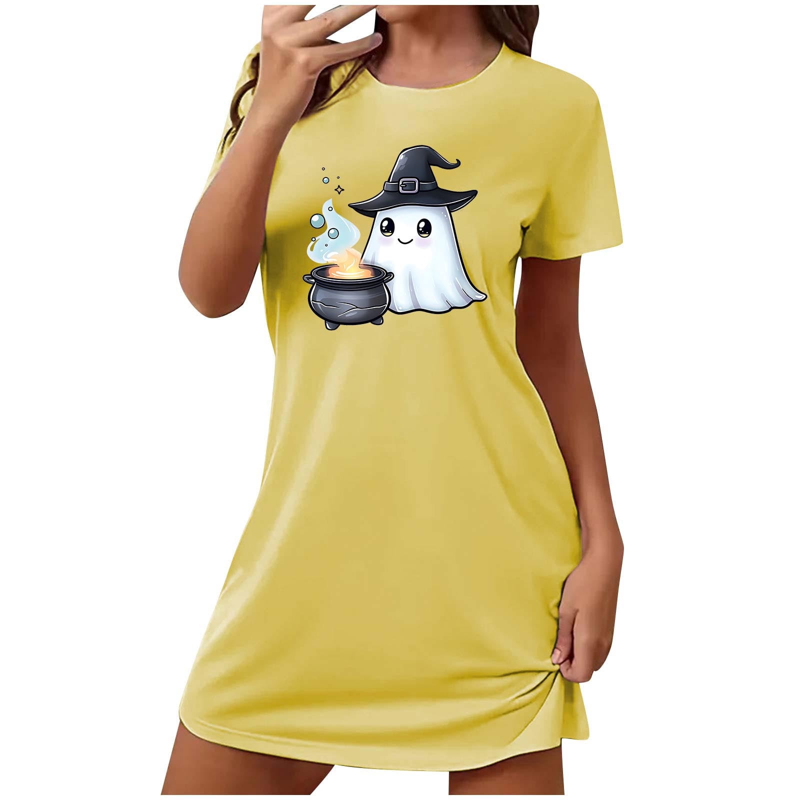 Vvfelixl Women's Squirrel Print Nightgown - Short Sleeve Sleep Dress, Comfy Pajamas S-XXL