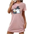 thumbnail image 1 of Cxenplz Nightgowns for Women Short Sleeve T Shirt Sleep Dress Comfy Round Neck Sleepshirt Sleepwear Halloween Print Lounge Pullovers Nightshirt on Clearance, 1 of 4