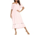 thumbnail image 1 of Abomasnow Nightgowns for Women Loose Puff Short Sleeve Long Sleepwear Comfy Tie Front Ruffled Hem Princess Sleepshirt Casual Pajama Dress, 1 of 4