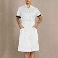 thumbnail image 1 of Abomasnow Nurse Scrubs Dress for Women Formal Lapel Neck Short Sleeve Button Down Work Dress Comfy Nursing Uniform with Pockets, 1 of 6