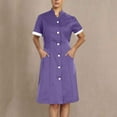 thumbnail image 1 of Abomasnow Nurse Scrubs Dress for Women Formal Lapel Neck Short Sleeve Button Down Work Dress Comfy Nursing Uniform with Pockets, 1 of 6
