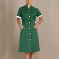 thumbnail image 1 of Abomasnow Nurse Scrubs Dress for Women Formal Lapel Neck Short Sleeve Button Down Work Dress Comfy Nursing Uniform with Pockets, 1 of 6
