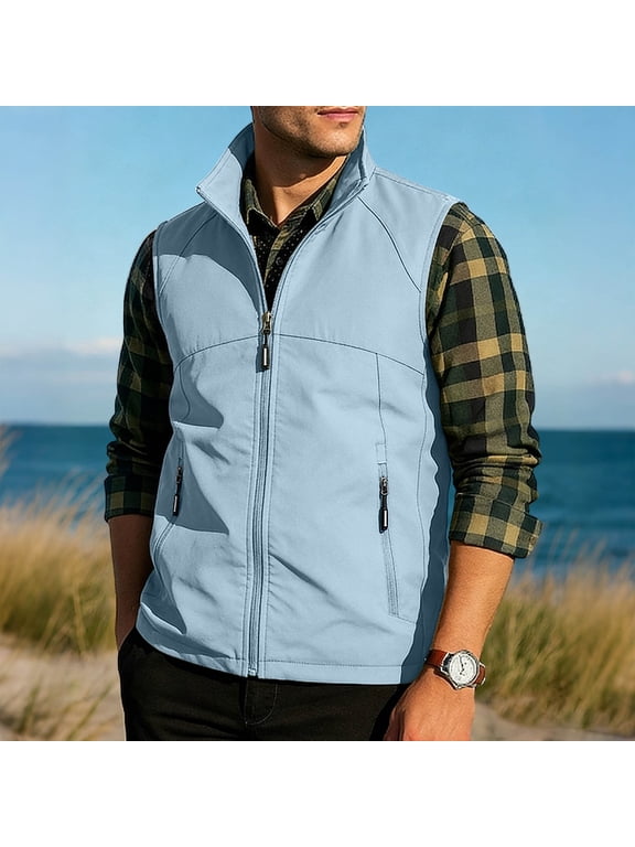 Outdoor Vest for Men Lightweight Sleeveless Zip Up Collar Athletic Jackets for Golf Travel Fishing Hiking