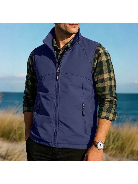 Outdoor Vest for Men Lightweight Sleeveless Zip Up Collar Athletic Jackets for Golf Travel Fishing Hiking