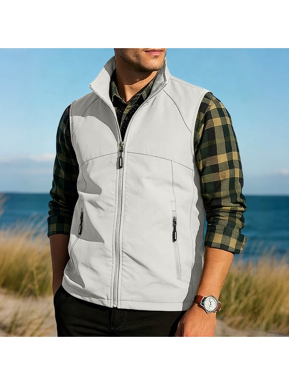 Outdoor Vest for Men Lightweight Sleeveless Zip Up Collar Athletic Jackets for Golf Travel Fishing Hiking