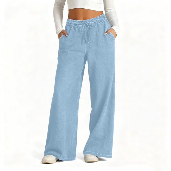 Abomasnow Oversized Denim Pants for Women Wide Leg Baggy Jeans Drawstring Elastic Waist Stretchy Jeans with Pockets