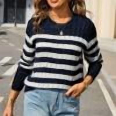 Abomasnow Oversized Sweaters for Women Casual Long Sleeve Crewneck Knit Sweater Loose Stripe Print Color Blocking Pullover Sweater Tops
