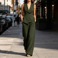 thumbnail image 1 of Abomasnow Pant Suits for Women Dressy Casual 2 Piece Business Work Outfits V Neck Sleeveless Vest Blazer Wide Leg Pants Set, 1 of 8