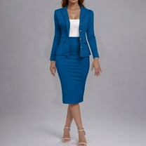 Abomasnow Plus Size Business Suit Sets for Women's 2 Piece Outfits Collarless Peplum Blazer Formal Pencil Skirt Suit