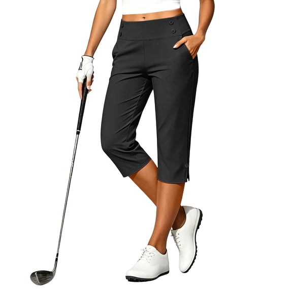 Abomasnow Plus Size Capri Pants for Women High Waisted Stretchy Golf Pants Casual Tummy Control Straight Leg Yoga Pant