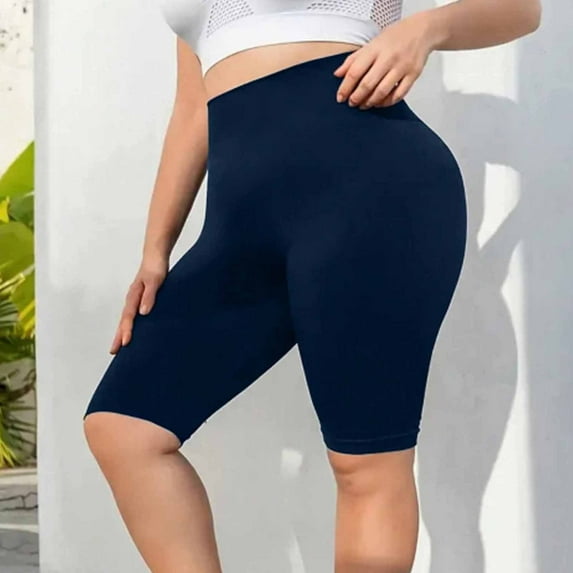 Abomasnow Plus Size Short Leggings for Women High Waist Knee Length Yoga Shorts Lightweight Tummy Control Stretchy Thigh Shorts 1X-5X