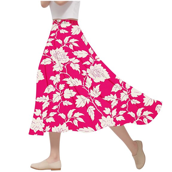 Abomasnow Plus Size Skirts for Women Casual Y2K Boho Floral Print Flowy Maxi Skirts A Line Elastic Waist Vacation Beach Long Skorts Blue