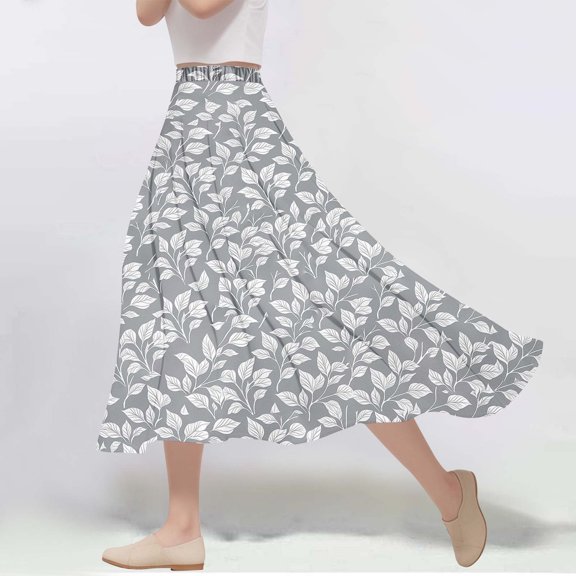 Abomasnow Plus Size Skirts for Women Casual Y2K Boho Floral Print Flowy Maxi Skirts A Line Elastic Waist Vacation Beach Long Skorts Gray