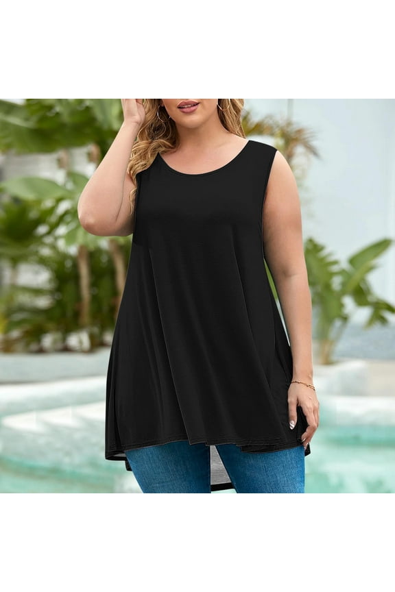 Plus Size Tank Tops for Women Loose Fit Sleeveless Crew Neck Long Vests Women's Summer Tanks Black 5X