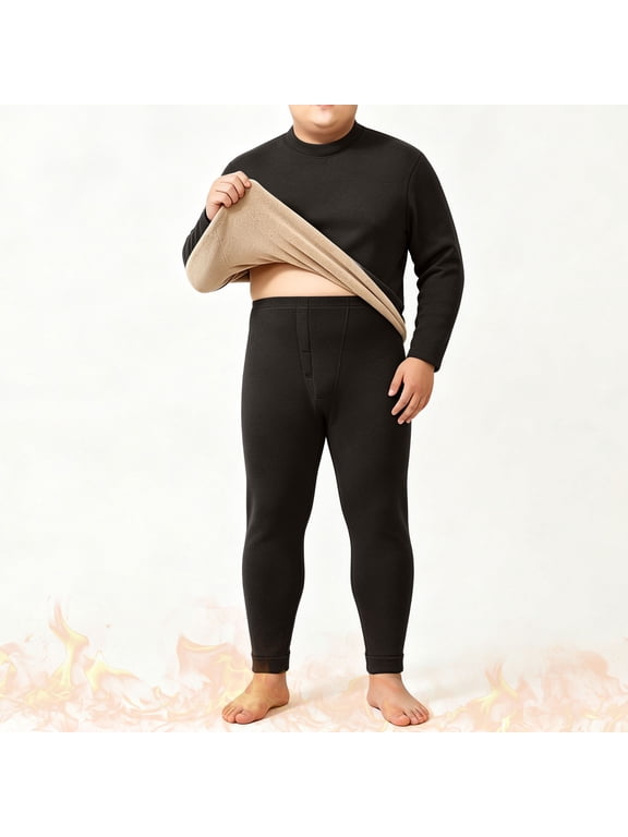 Plus Size Thermal Underwear for Men Heavyweight Stretch Warm Fleece Lined Tops and Long Johns S-4XL