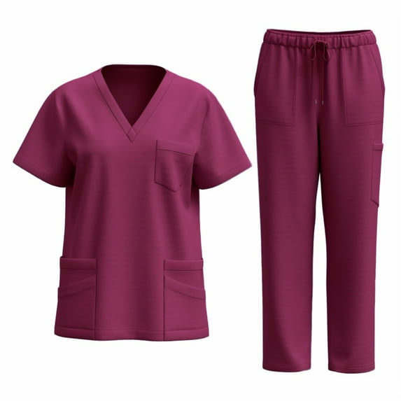 Abomasnow Quick Dry Scrubs Set for Women Short Sleeve V-Neck Top & Cargo Pants Cool Stretch Scrubs Set with 10 Pockets