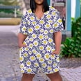 Abomasnow Rompers for Women 2024 Summer Short Sleeve Print V Neck Short