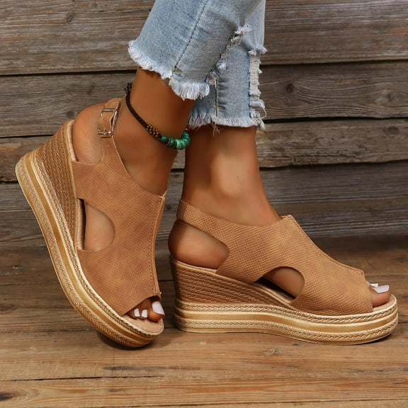 Abomasnow Sandals for Women Casual Summer Wedge Sandals for Women Dressy Open Toe Platform Wedges Buckle Ankle Strap Leather Sandals Espadrilles Beach Heels Sandal Strappy Slip on