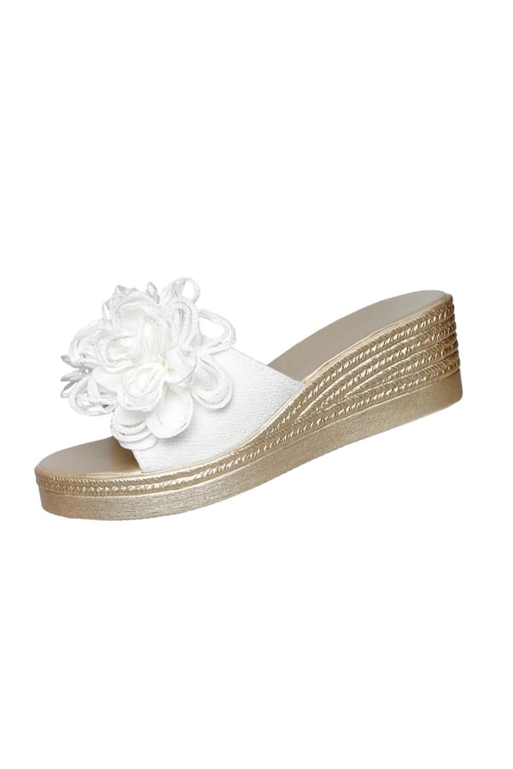 Abomasnow Sandals for Women 2026 Beach Vacation Shoes Woman Slip on Platform Heels with Flower Comfortable Walking Sandal