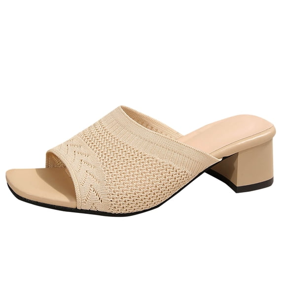 Abomasnow Sandals for Women Square Open Toe Chunky Heeled Mules Block Low Heel Slip On Slides