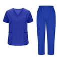 thumbnail image 1 of Abomasnow Scrub Sets for Women Solid Color V-Neck Short Sleeve Scrub Tops and Long Pants Nurse Uniform with Pockets Blue L, 1 of 7