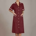 thumbnail image 1 of Abomasnow Scrubs Dress for Women Short Sleeve Lapel Neck Work Uniform Button Down Open Front Nursing Workwear with Pockets, 1 of 6
