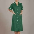 thumbnail image 1 of Abomasnow Scrubs Dress for Women Short Sleeve Lapel Neck Work Uniform Button Down Open Front Nursing Workwear with Pockets, 1 of 6