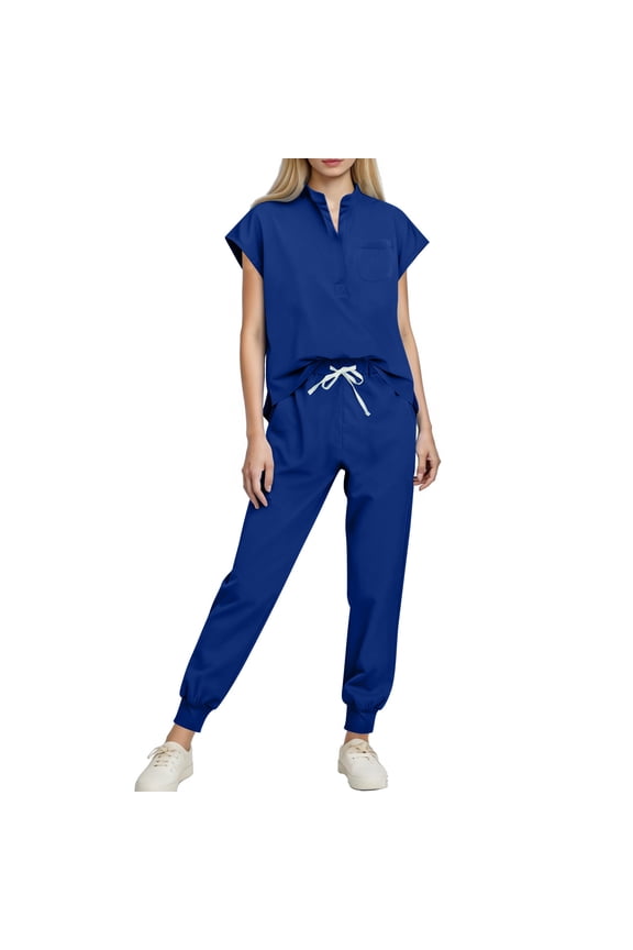 Scrubs Set for Women Nurse Uniform Jogger Suit Stretch Top & Pants with Multi Pocket for Nurse Esthetician Workwear