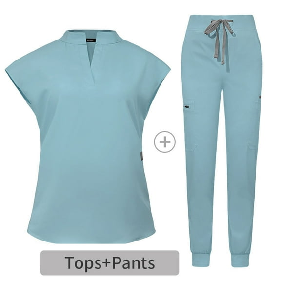 Abomasnow Scrubs Set for Women Nurse Uniform Jogger Suit Stretch Top and Elastic Waist Drawstring Pants for Nurse Workwear with Multi Pockets