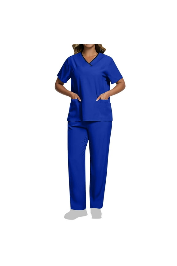 Scrubs for Women Set Clearance Plus Size Stretchy V Neck Scrub Tops and Scrub Pants Quick Dry Nursing Uniforms Medical Scrubs Tall Scrubs Sets