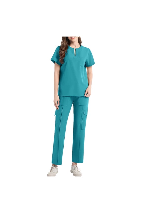 Scrubs for Women Set V Neck Scrub Tops and Cargo Pant 4-Way Stretch Nursing Uniform S-2XL