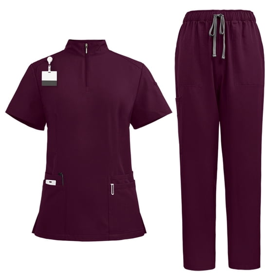 Abomasnow Scrubs for Women Set Zipper Collar Top & Straight Pants Scrubs Set Medical Nursing Uniforms Clearance
