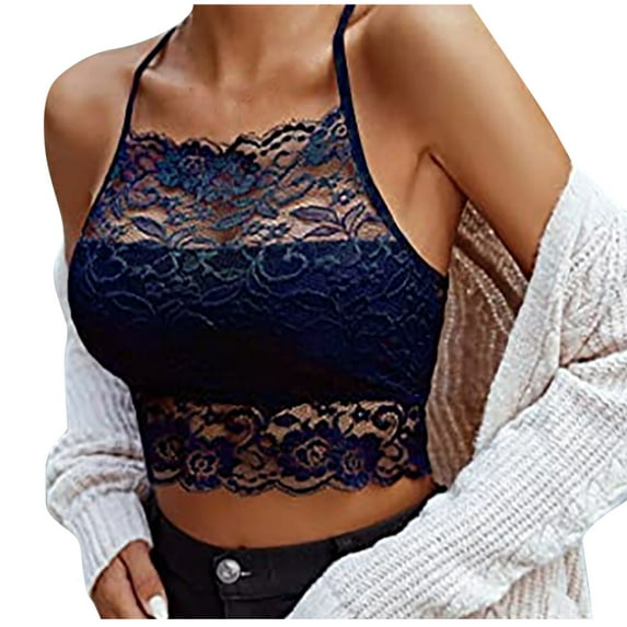 Abomasnow Sexy Lace Bralette for Women 2024 High Neck Camisoles Racerback Double-Layered Crop Top Lightly Lined Breathable Spaghetti Strap Tube Tops