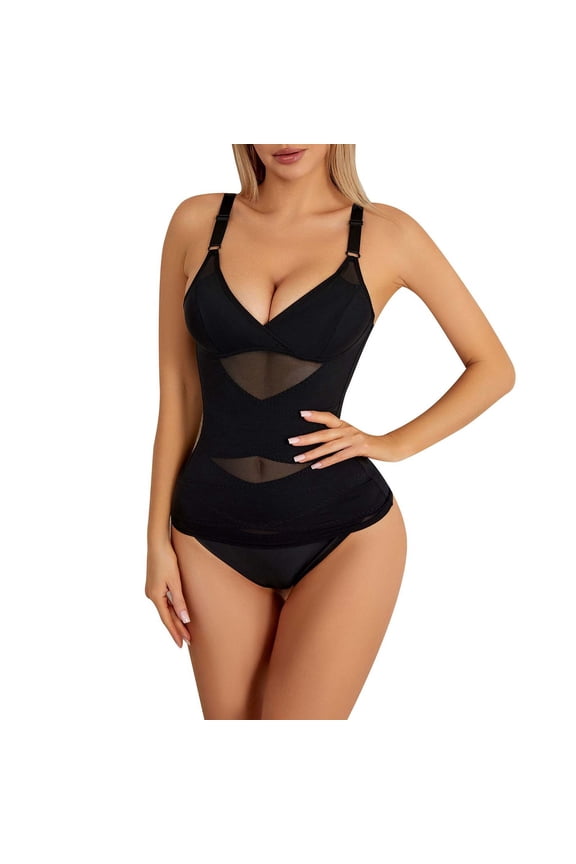 Shapewear for Women Tummy Control Bodysuit Compression Waist Trainer V Neck Body Shaper with Built in Bra
