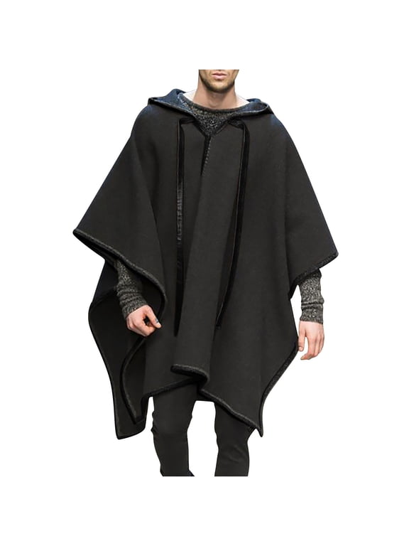 Shawl Wrap Poncho for Mens Pancho Mexican Hooded Cowboy and Western Ponchos Adult Blanket Vintage Hoodie Pullover Coat