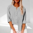 thumbnail image 1 of Abomasnow Shirts for Women Casual Long Sleeve Button Down T-Shirts Trendy Solid Color Crewneck Tops with Pocket S-2XL, 1 of 6