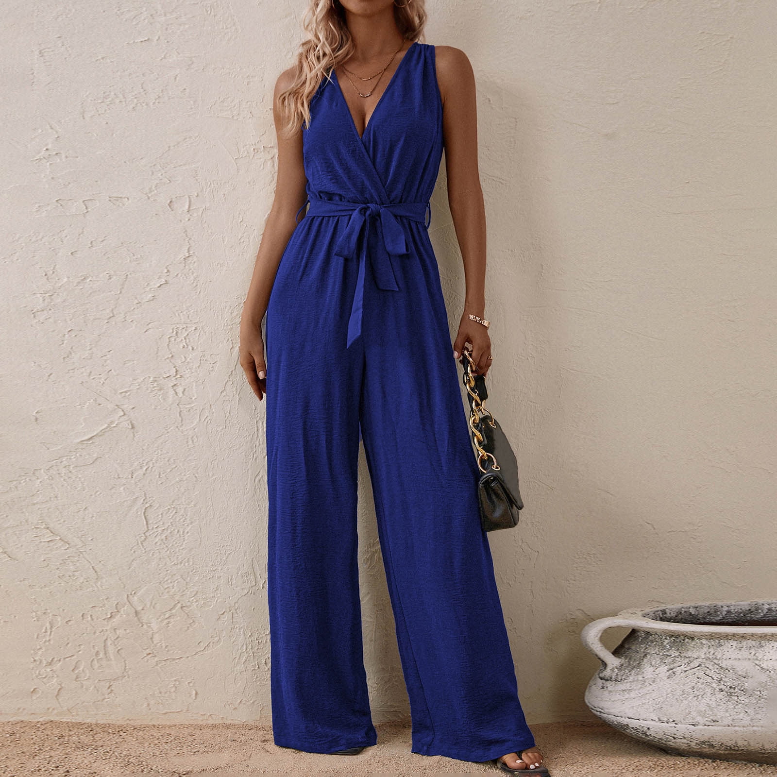 Abomasnow Sleeveless Wrap V Neck Elegant Jumpsuit for Women Dressy