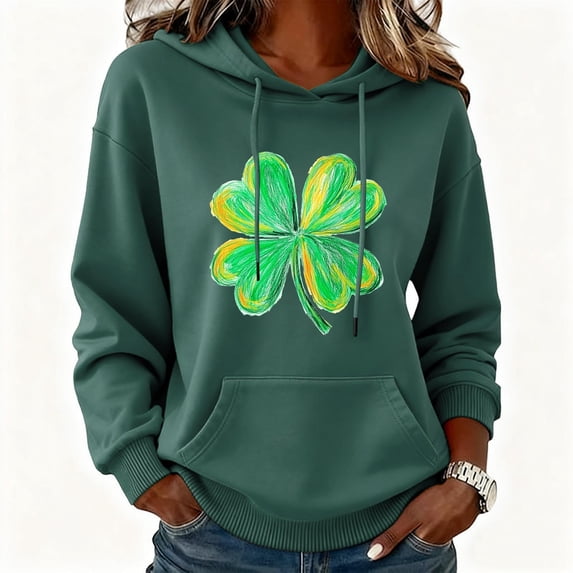 Abomasnow St Patrick's Day Women's & Teen Girls Hoodie Plus Size Irish Shamrock Four-Leaf Clover Pullover Hoodies S-3XL