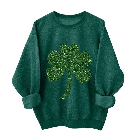 Abomasnow St Patricks Day Sweatshirt for Women Casual Long Sleeve Leopard Shamrock St. Patricks Shirts Oversized Saint Patty's Pullover Tops