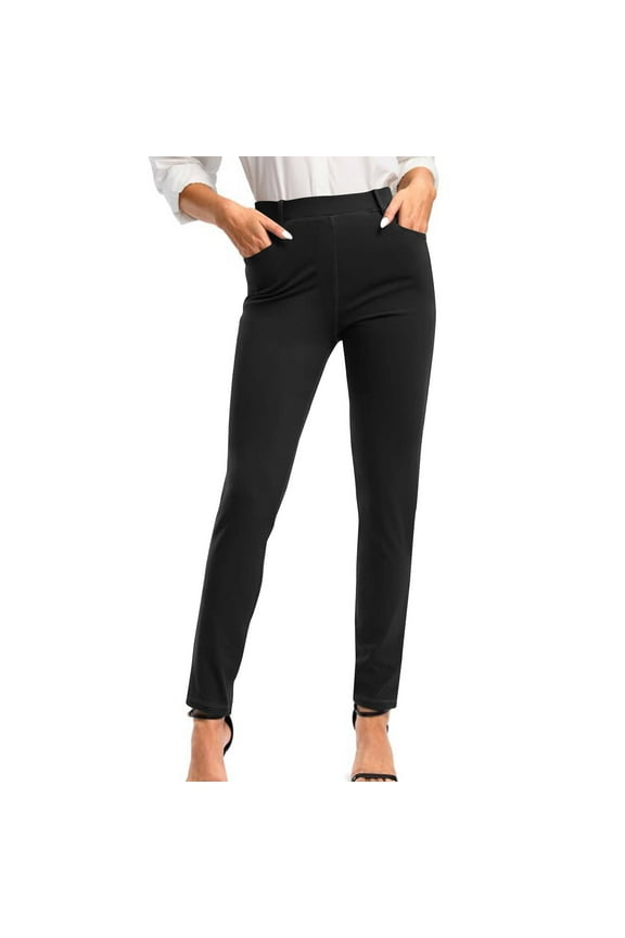 Stretchy Work Pants for Women Pull on Dress Pants for Women High Waitsted Business Casual Pants with 2 Pockets