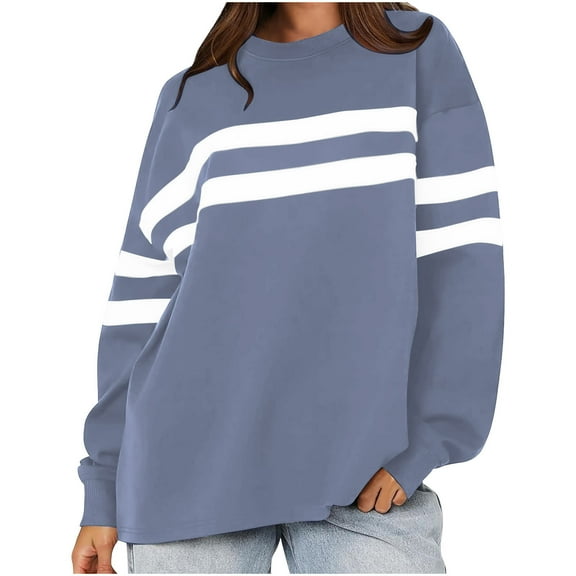 Abomasnow Striped Oversized Sweatshirts for Women Loose Fit Long Sleeve Crewneck Hoodies Casual Color Block Pullover Tops