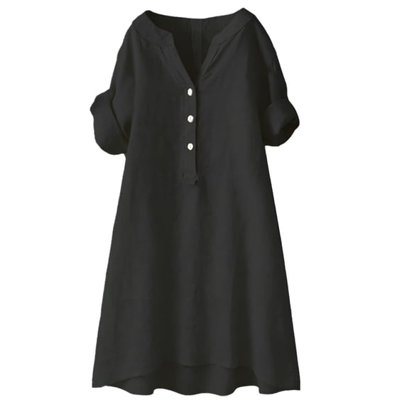 Abomasnow Summer Cotton Dresses for Women Plus Size Short Sleeve V Neck Button Down Mini Dress with Pockets S-5XL