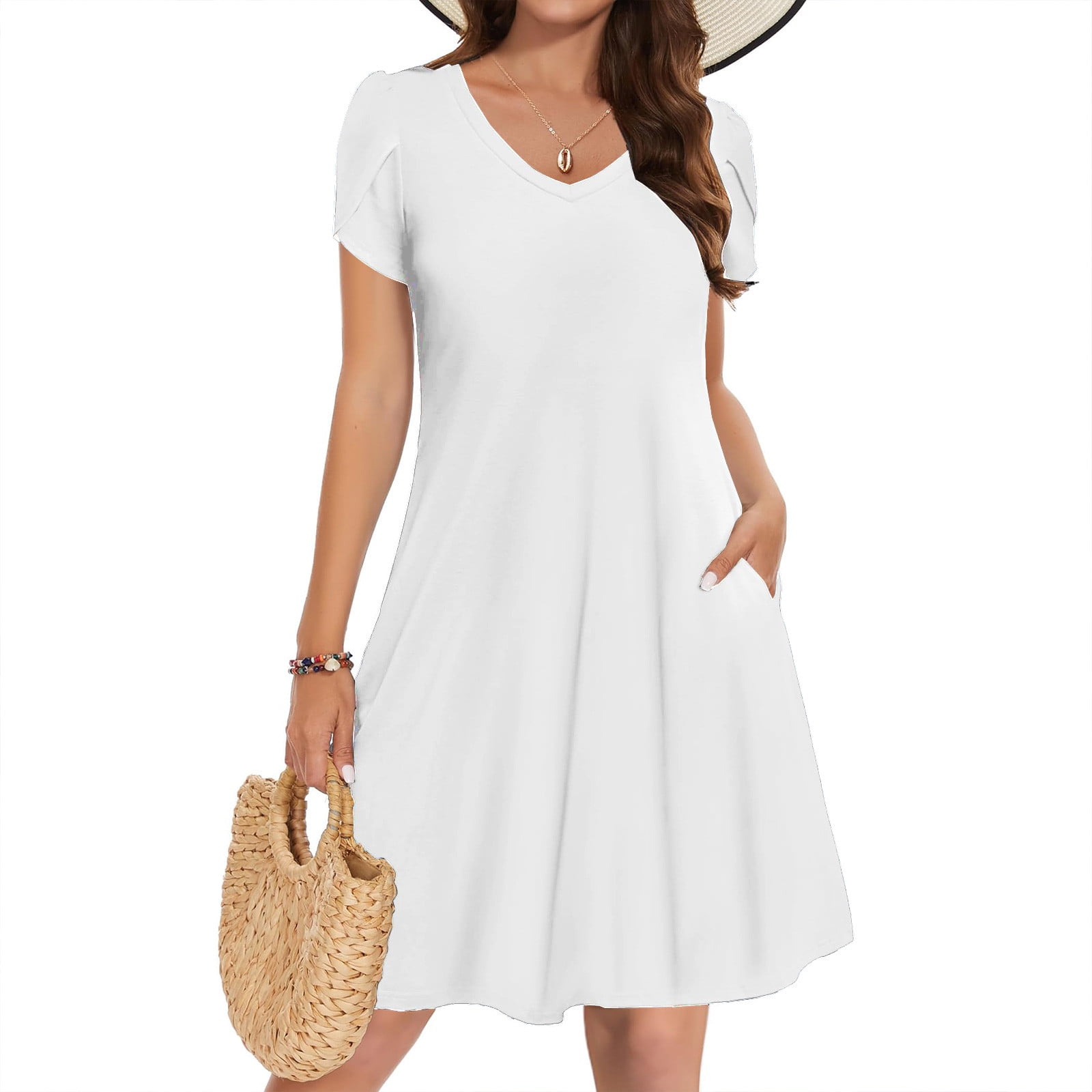 Abomasnow Summer Dresses for Women 2025 Casual A-Line Floral Sleeve V ...