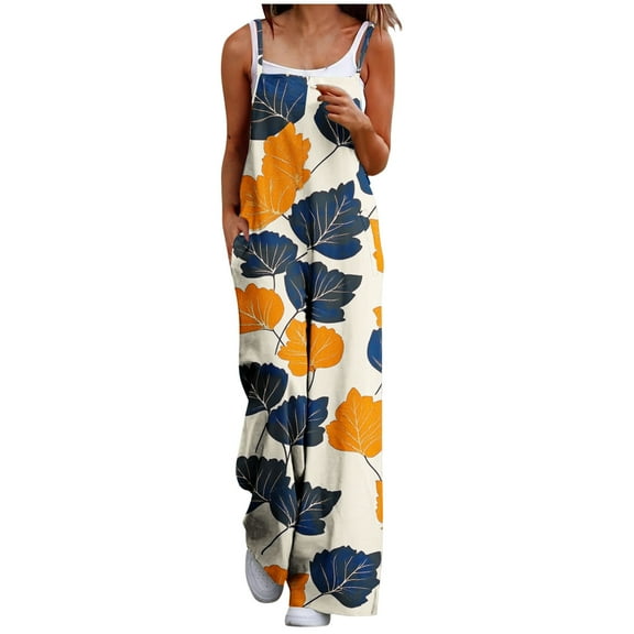 Abomasnow Summer Jumpsuits for Women 2025 Patchwork Casual Adjustable Spaghetti Straps Sleeveless Print Cute Linen Rompers With Pockets