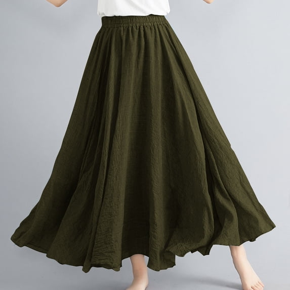 Abomasnow Summer Long Skirts for Women 2025 Elastic High Waist A-Line Flowy Swing Maxi Skirts on Clearance
