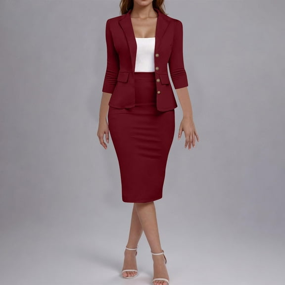Abomasnow Women's 2 Piece Suit Skirt Set Business Casual Long Sleeve Blazer and Pencil Skirt