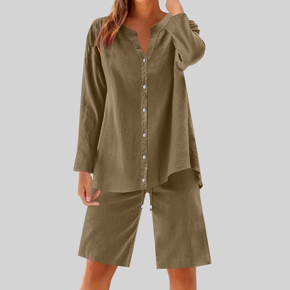 Abomasnow Summer Two Piece Sets for Women Casual Button Down Shirts Gauze Bermuda Shorts Fashion Beach Vacation Lounge Outfits