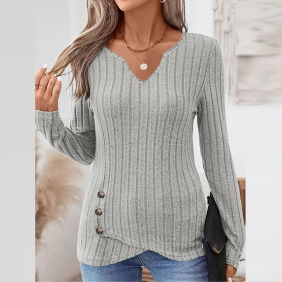 Abomasnow Sweaters for Women Casual Long Sleeve V Neck Shirts Loose Fit Button Knitted Pullover Tunic Tops S-2XL