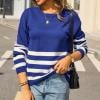 Abomasnow Sweaters for Women Long Sleeve Crewneck Knit Sweater Stripe Print Color Blocking Pullover Sweaters Tops