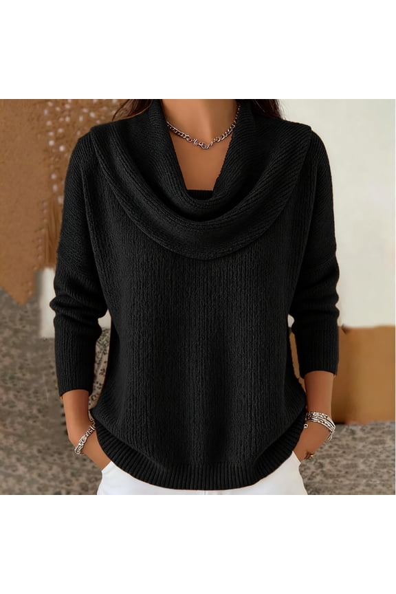 Sweaters for Women Loose Fit Long Sleeve Cowl Neck Knit Sweaters Lightweight Solid Color Pullover Sweaters S-XL